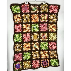 Retro Handmade Multicolor Granny Squares Crocheted Afghan Throw 60x78 Boho Gypsy